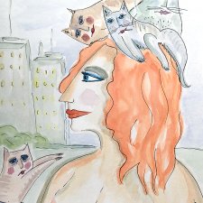 Akwarela, erotyk- " Miejska kocia mama"