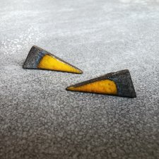 Ceramiczne kolczyki trójkąty żółto-szare