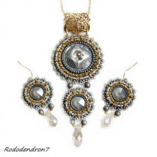Grey Dream - elegancki szaro-złoty komplet biżuterii haft koralikowy