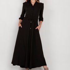 Czarna długa sukienka z rękawem 3/4 i troczkiem - SUK205