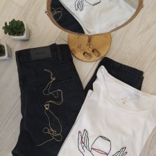 Handmade haftowana koszulka z drugiej ręki - wino
