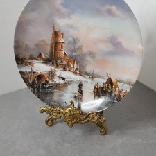 Porcelanowy Kolekcjonerski Talerz Furstenberg Imbiss nach dem Eisvergnugen von Ludwig muninger Romantische Winterimpressionen