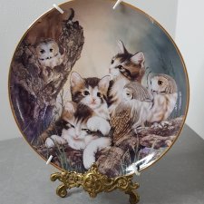 Porcelanowy Kolekcjonerski Talerz Franklin Mint Collector Plate Whoo Are You Cat Kitten Owl Decorative by Sprovach
