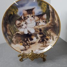 Porcelanowy Kolekcjonerski Talerz Franklin Mint "Fine Feathered Friends" SPROVACH Cat Kitten FRANKLIN MINT