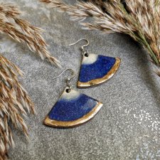 Ceramiczne kolczyki wachlarze niebieskie