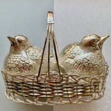 Vintage Silver Plated Cruet Set Salt & Pepper Chicks in a Woven Wire Basket ❤ Komplet do przypraw