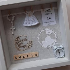 Pamiątka Chrztu Świętego w ramce 3D z zegarkiem