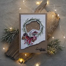 Śniegowa kartka świąteczna z domkiem- zestaw nr 1