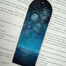 Drewniana zakładka do książki ręcznie malowana gwiazdy księżyc morze krajobraz personalizacja