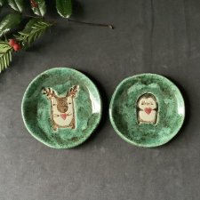 Ceramiczna zielone spodeczki ze zwierzątkami