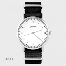 Zegarek yenoo - Simple elegance, biały - czarny, nylonowy