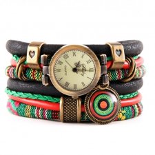 Zegarek- bransoletka w stylu etnicznym, zielony