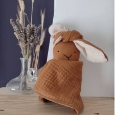 muślinowy króliczek, szmatka przytulanka dla noworodka, personalizowany prezent z imieniem dziecka