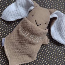 personalizowany króliczek, pierwsza przytulanka dla noworodka, szmatka przytulanka z imieniem dziecka