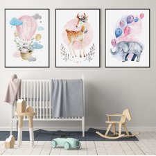 Plakat dla dziecka różowe obrazki zestaw 3 plakatów 30x40 cm