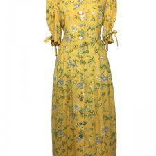 Żółta sukienka boho folk kwiaty polne łąka kwietna rustykalny ogród