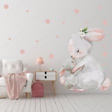 Naklejka na ścianę dla dzieci króliczek z mamusią ,kropki ,groszki