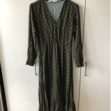 Zara sukienka khaki w groszki Zara nowa dekolt V w kropki