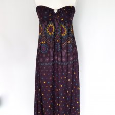 Fioletowa sukienka maxi w kwiaty długa rozmiar M bez ramiączek wakacyjna