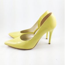 Żółte pastelowe buty na obcasie szpilki Exkluziv rozmiar 37 na lato do sukienki bananowe