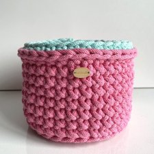 Koszyk ze sznurka bawełnianego Różowy 300/1 z Miętowym 16x12,5 cm