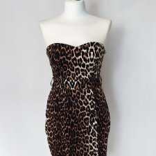 Sukienka w panterkę bez ramiączek Jane Norman rozmiar 34 na lato zwierzęcy print cętki