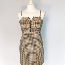 Sukienka w pepitkę New Look rozmiar 36 brązowa minimalistyczna retro vintage