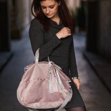Pojemna torba z różowego zamszu i skóry - Sophie