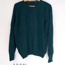 Wełniany sweter męski Marks & Spencer rozmiar L w kolorze morskim