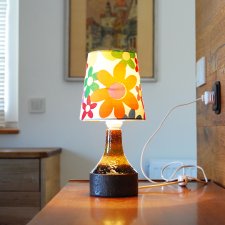 Ceramiczna lampa stołowa z lat 70-tych, abażur kwiaty lata 90-te