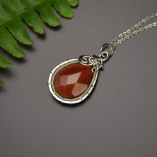 Wisiorek agat brązowy wire wrapping, stal chirurgiczna