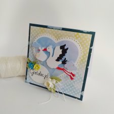 Bocian - kartka z okazji narodzin dziecka - Niebieski