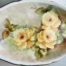 Obraz na porcelanie ❀ڿڰۣ❀ Jean Linton Bareuther Waldsassen Germany - Róże żółte ręcznie malowane ❀ڿڰۣ❀ Pięknie zdobiona