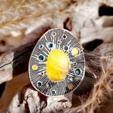 CERAMICZNY DUŻY PIERŚCIONEK JOWISZ talizman amulet REGULOWANY PIERŚCIONEK ŻÓŁTY MODOWY - biżuteria autorka Gaia ceramika