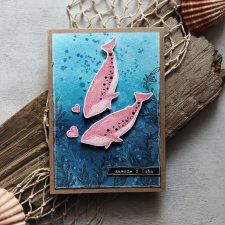 Walentynkowa kartka z różowymi wielorybami