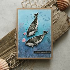Walentynkowa kartka z czarnymi wielorybami