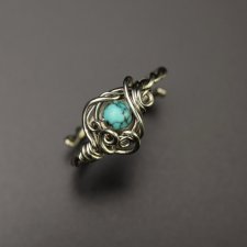 Pierścionek regulowany turkus, wire wrapping, stal chirurgiczna