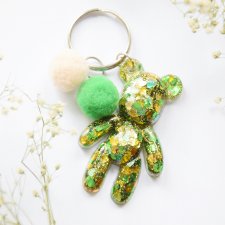 Brelok Miś - confetti zielono złote