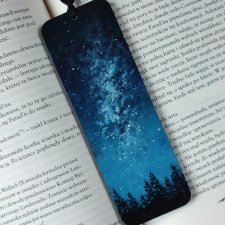 Drewniana zakładka do książki ręcznie malowana gwiazdy las personalizacja