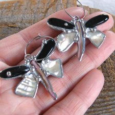 Kolczyki: Ważki czarno-białe z onyksem