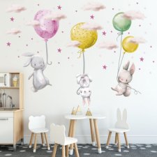 Naklejka zajączki chmurki baloniki RÓŻ, ZIELONY, ŻÓŁTY