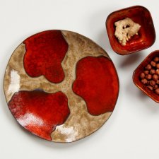 Talerz obiadowy, ceramiczny czerwono-beżowy talerz