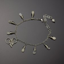 Magiczna bransoletka serce, kamień księżycowy, wire wrapping, stal chirurgiczna
