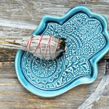 Ceramiczna, ręcznie robiona podstawka pod kadzidła i palo santo- RĘKA FATIMY