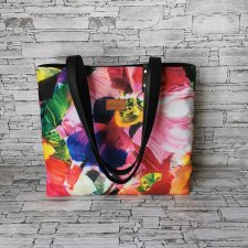 Torebka shopper bag na zamek - malowany kwiat