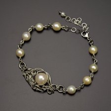 Bransoletka z perłami, perły, wire wrapping, stal chirurgiczna