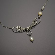 Krótki naszyjnik choker z perłami, z pereł, perły, wire wrapping, stal chirurgiczna