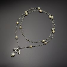 Długi naszyjnik księżyc z perłami, z pereł, perły, wire wrapping, stal chirurgiczna