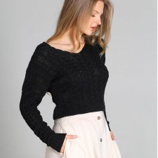 Krótki sweter w warkoczowe wzory - SWE260 czarny MKM