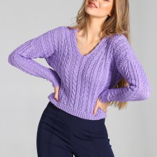 Krótki sweter w warkoczowe wzory - SWE260 lawenda MKM